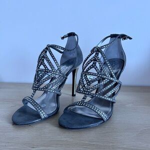 Guess Silver Strappy Heels with Rhinestones